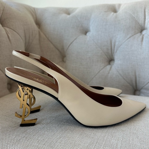 Saint Laurent YSL Opyum Logo-Heel Leather Slingback Pumps - Picture 3 of 16